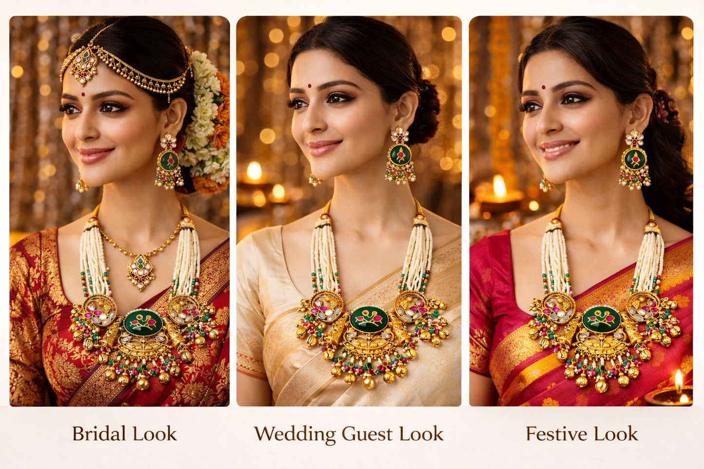 Zarini’s Floral Peacock Pearl Kundan Necklace Set