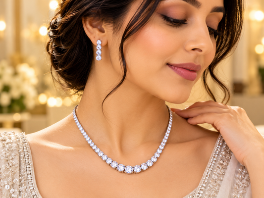 ZARINI Lumière Silver Plated  Graduated Necklace & Earrings Set
