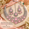 Zarini Pink Crystal Bridal Necklace Set with Earrings & Maang Tikka | Silver-Tone Wedding Jewellery