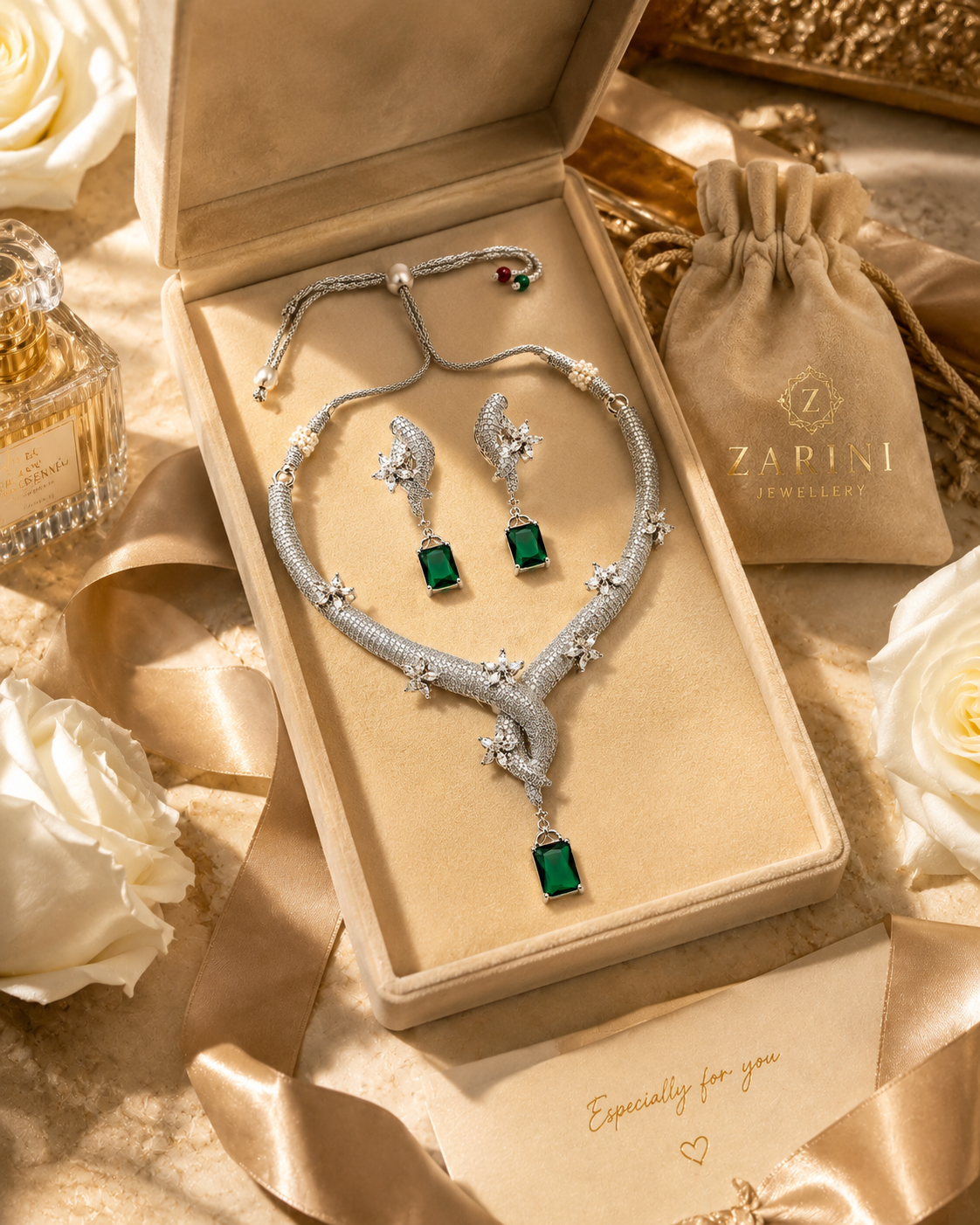 Zarini Luxe Emerald Radiance CZ Necklace Set