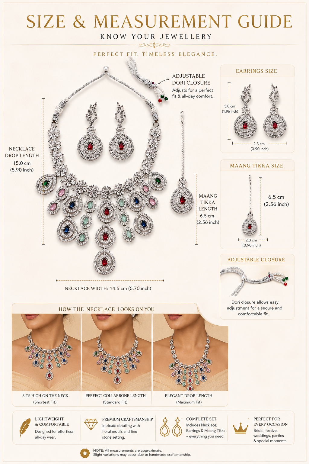 Zarini Royale Multicolor AD Stone Necklace Set with Earrings & Maang Tikka