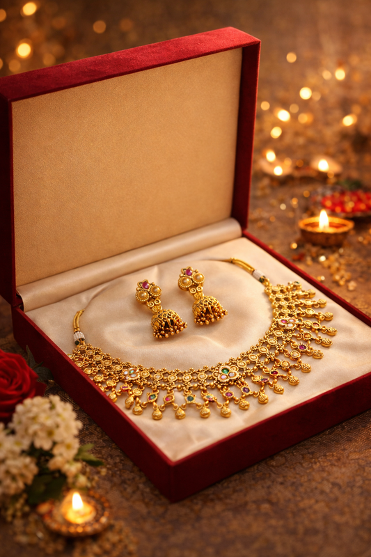 Zarini  Floral Temple Choker Necklace Set