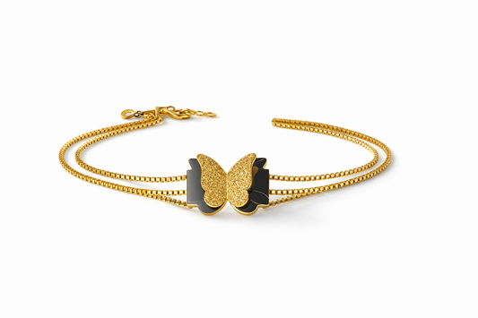 gold plated cz studded anti tarnishbutterfly in center bracelet