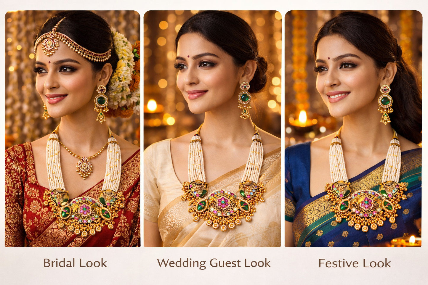 Zarini  Royal Pearl Temple Necklace Set