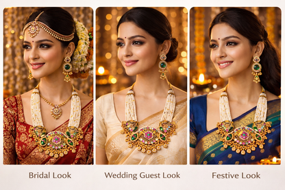Zarini  Royal Pearl Temple Necklace Set