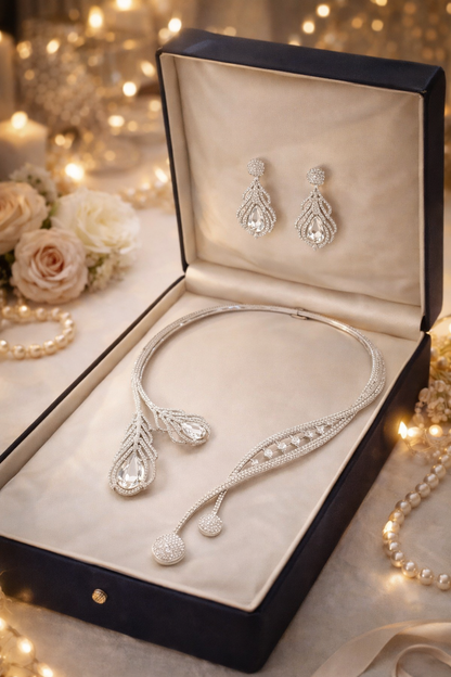 Zarini’s Luxe Crystal Leaf Drop Necklace Set