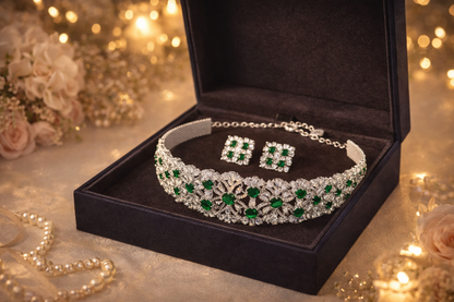 Zarini’s Emerald Crystal Statement Choker Set