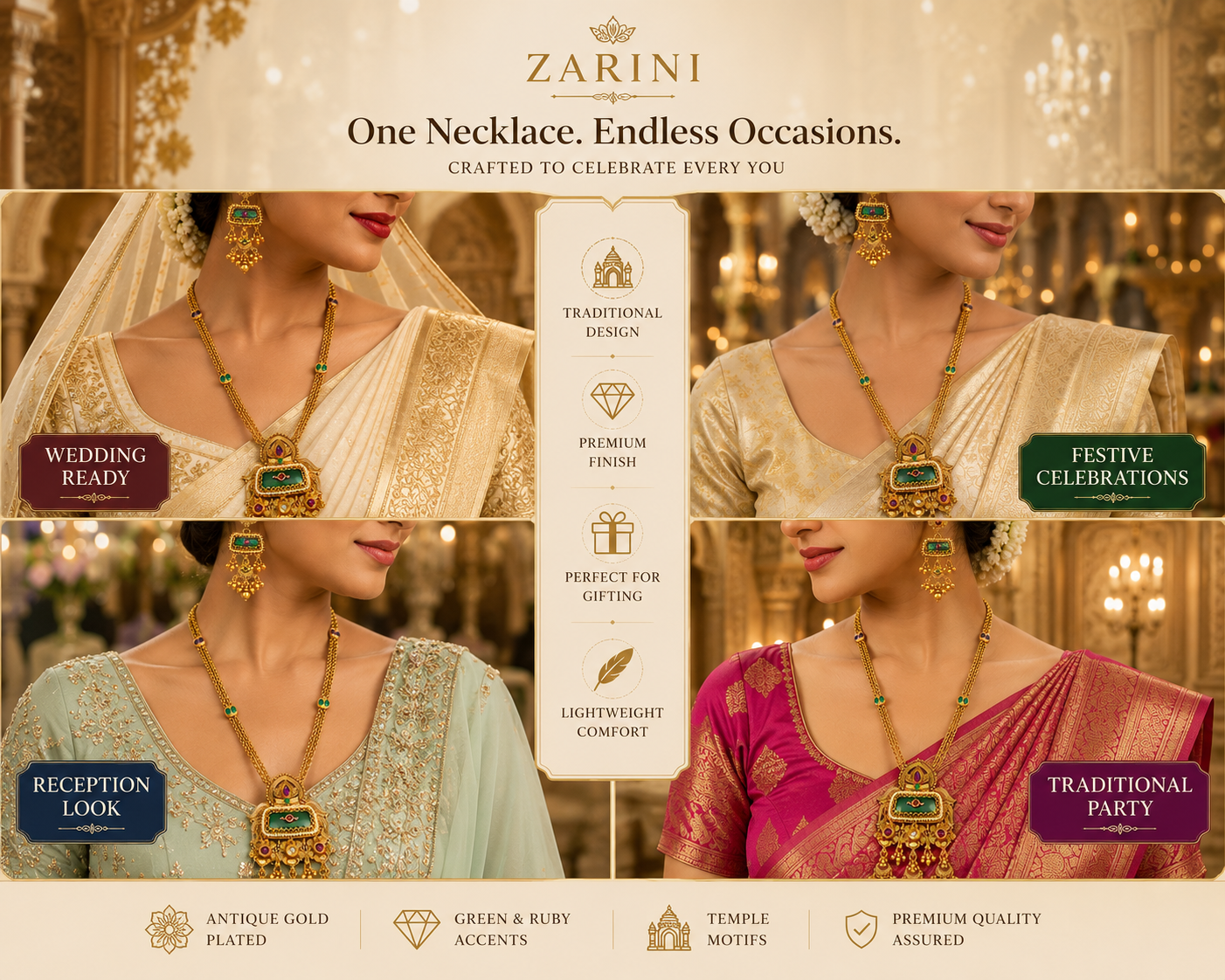Zarini  Classic Kundan Pendant Necklace Set