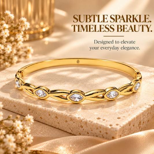 Zarini Gold-Tone Crystal Marquise Bangle for Women | Elegant Statement Bracelet