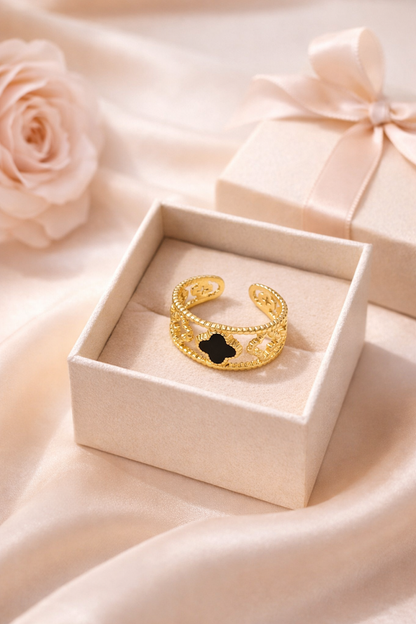 Zarini Gold-Plated Clover Ring – Anti-Tarnish Open Band Floral Design