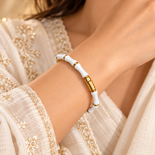 ZARINI Ivory Rhythm White and Gold-Toned Bracelet
