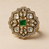 Zarini Gold Plated Emerald Kundan-Inspired Statement Ring | Designer ring