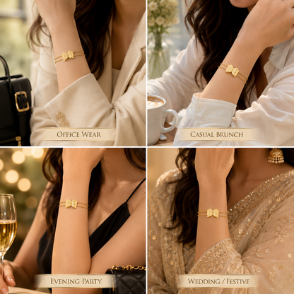 gold plated cz studded anti tarnishbutterfly in center bracelet