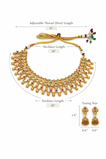 Zarini  Floral Temple Choker Necklace Set