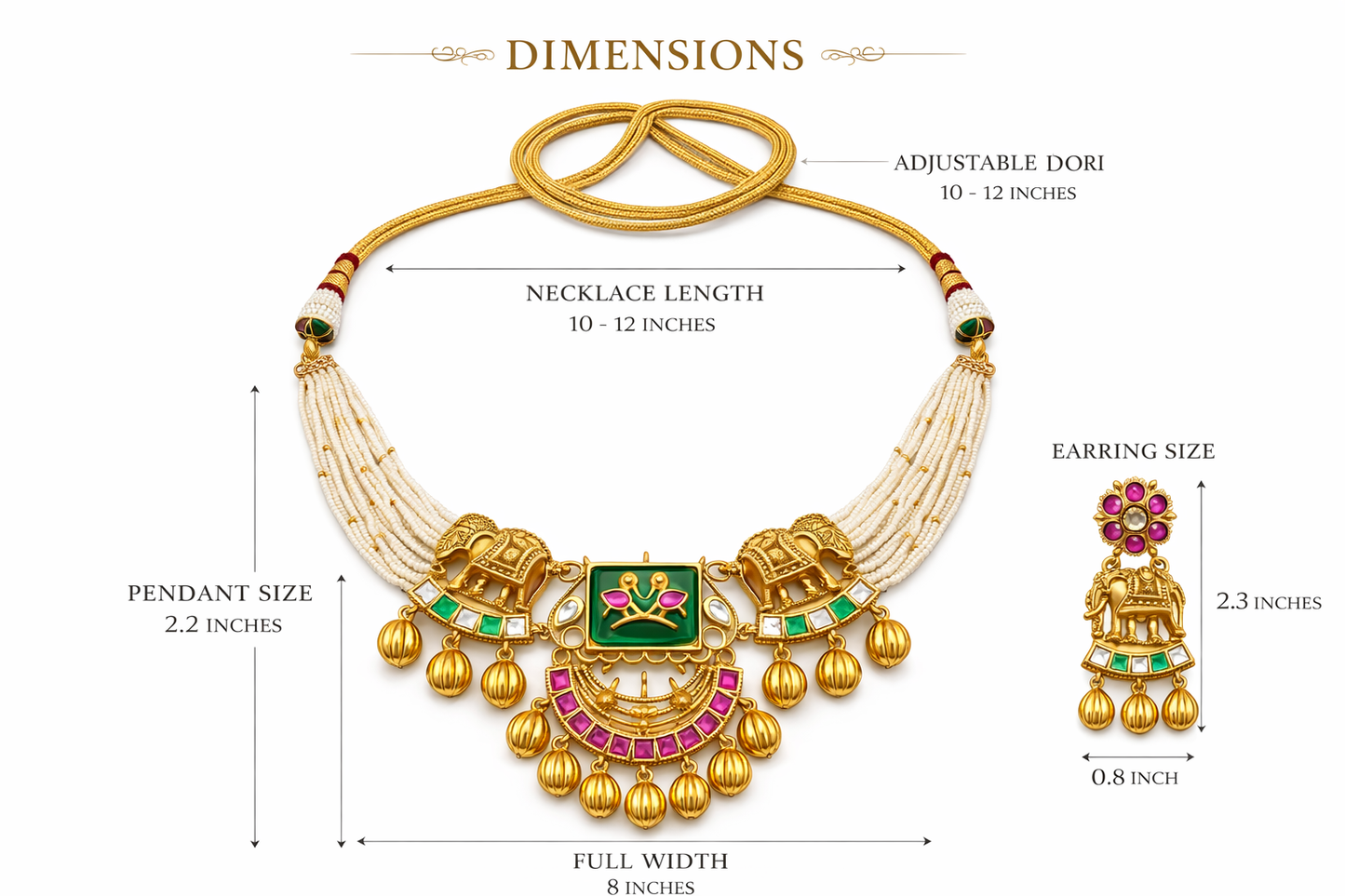 Zarini’s Royal Elephant Motif Pearl Kundan Necklace Set