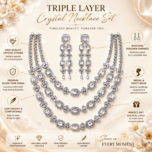 Zarini Luxe Radiance Crystal Layered Necklace Set with Statement Drop Earrings