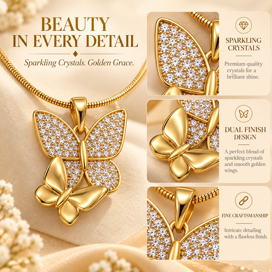 Zarini Gold-Tone Butterfly Pendant Necklace for Women | Crystal Embellished Elegant Jewellery