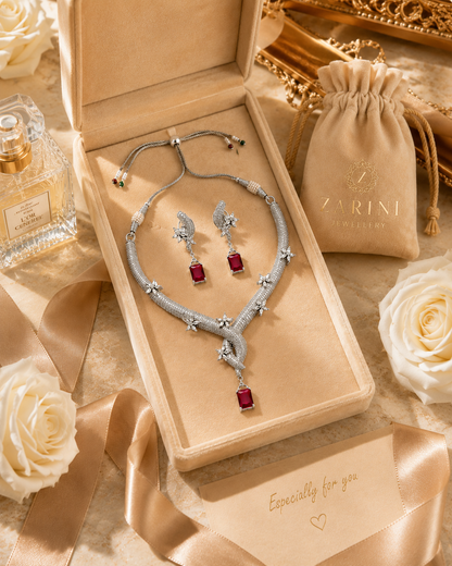 Zarini Celeste Ruby Statement Necklace Set