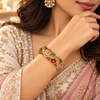 Zarini Gold-Tone Pink & Red Floral Enamel Bangle for Women