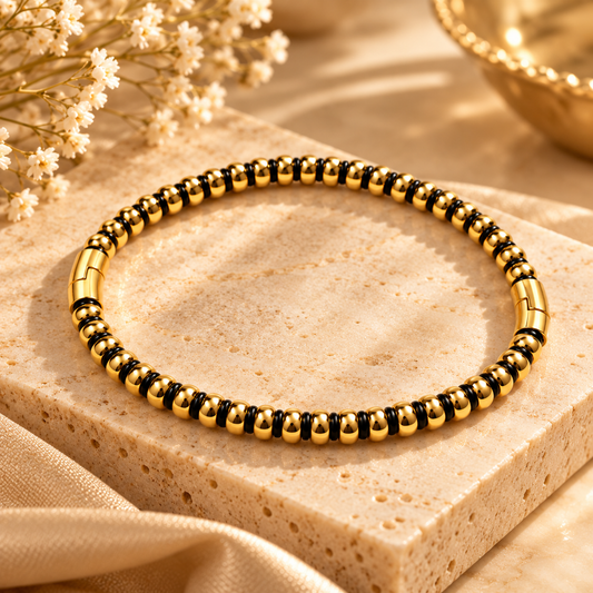 Zarini Gold-Tone and Black Beaded Bracelet for Men | Bold Two-Tone Chain Bracelet