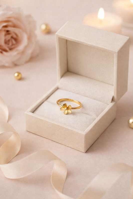 Zarini Sleek Flower Ring Gold Plated Anti Tarnish Minimal Design Close Up Of Flower Shape Design