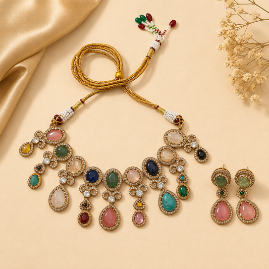 Zarini Riva Multicolour Cabochon Statement Necklace Set