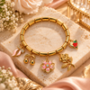 Zarini Gold-Tone Floral Charm Bracelet for Women | Pink Crystal & Strawberry Charm Bracelet