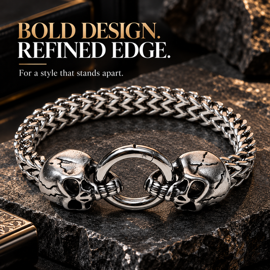 Zarini Silver-plated Skull Chain Bracelet for Men | Gothic Statement Jewellery