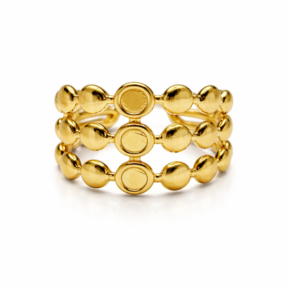 Zarini Triple-Layer Dotted Ring – Gold Plated Anti-Tarnish Statement Band