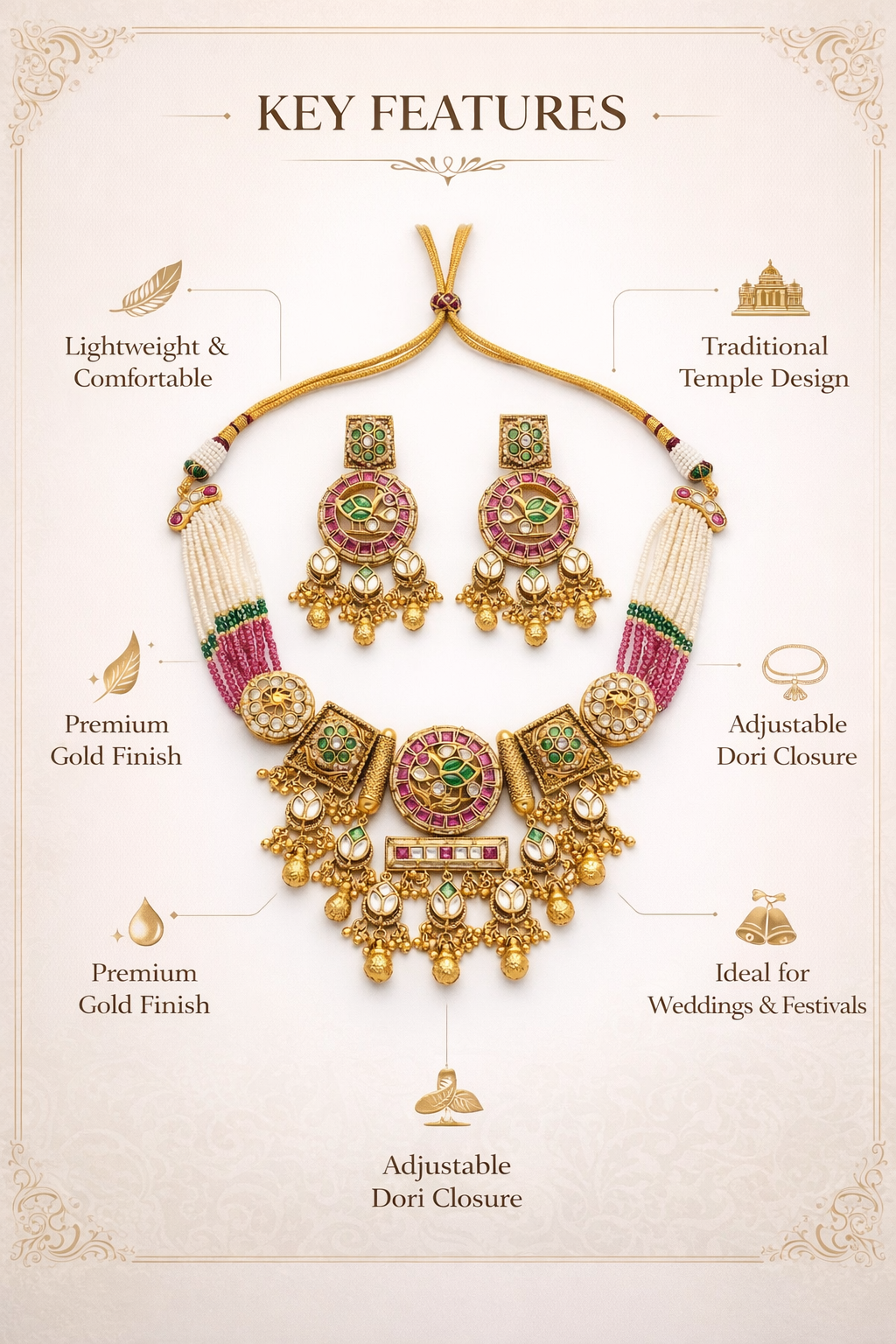 Zarini  Regal Pearl Kundan Bridal Necklace Set