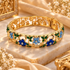 Zarini Gold-Tone Blue Floral Enamel Bangle for Women and girls