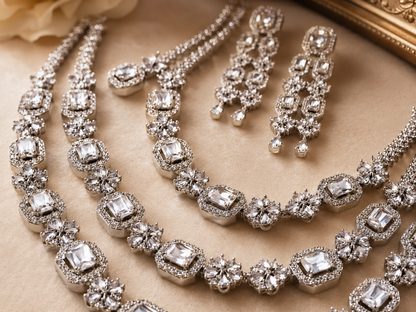 Zarini Luxe Radiance Crystal Layered Necklace Set with Statement Drop Earrings
