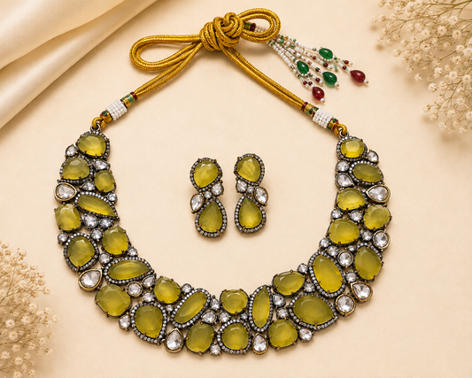 Zarini Ziya Lime Stone Statement Necklace Set