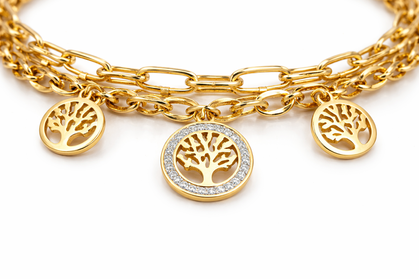 Zarini Tree of Life Charm Bracelet – Gold Plated Anti-Tarnish Chain Design