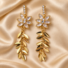 Zarini Gold-Tone Crystal Floral Drop Earrings | Leaf Chain Dangle Earrings