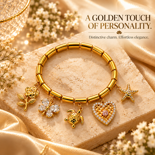 Zarini Gold-Tone Crystal Charm Bracelet for Women | Heart, Butterfly & Starfish Bracelet