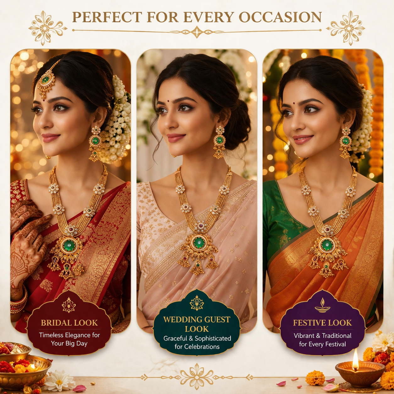 Zarini’s Emerald Antique Layered Necklace Set