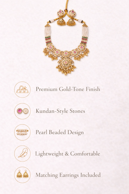Zarini Royal Floral Kundan Statement Necklace Set