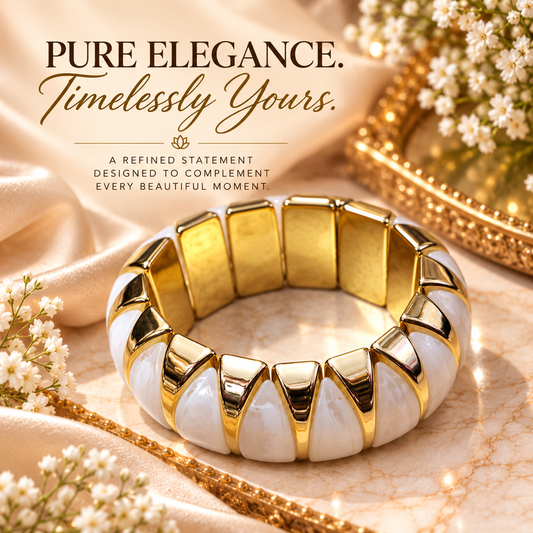Zarini Ivory White & Gold-Tone Statement Bangle for Women | Elegant Enamel-Style Jewellery