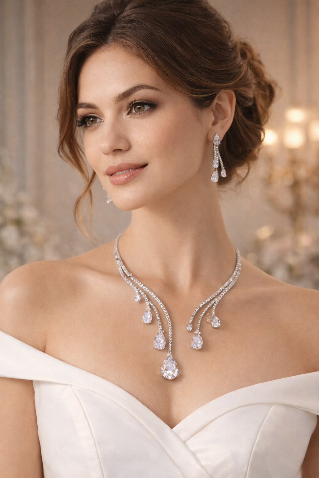 Zarini’s Luxe Crystal Cascade Drop Necklace Set
