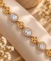 Golden Crystal Floral Bracelet for Women | Elegant Teardrop Stone & Flower Link Bracelet