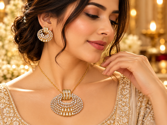 ZARINI Aurelia Gold-Toned Floral Crescent Pendant Set