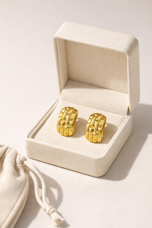 Zarini Gold-Tone Geometric Textured Stud Earrings for Women | Modern Statement Earrings