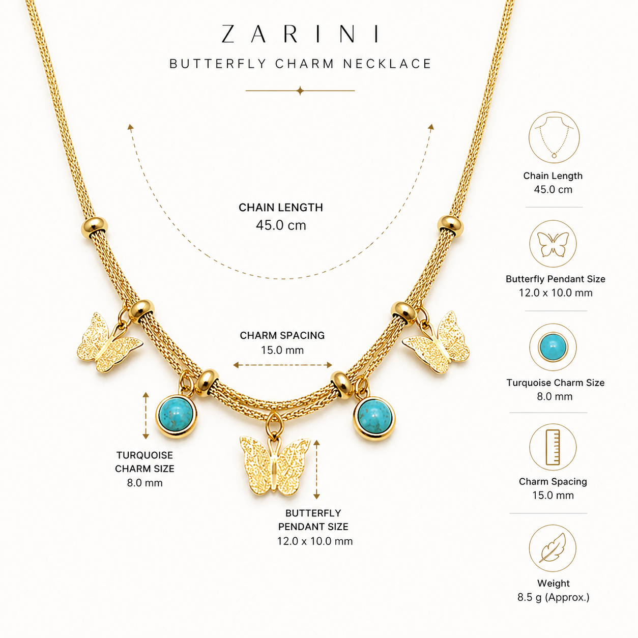 Zarini’s Gold Plated Butterfly & Blue Bead Charm Pendant