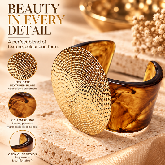 Zarini Gold-Tone Tortoiseshell Cuff Bracelet for Women | Textured Statement Kada
