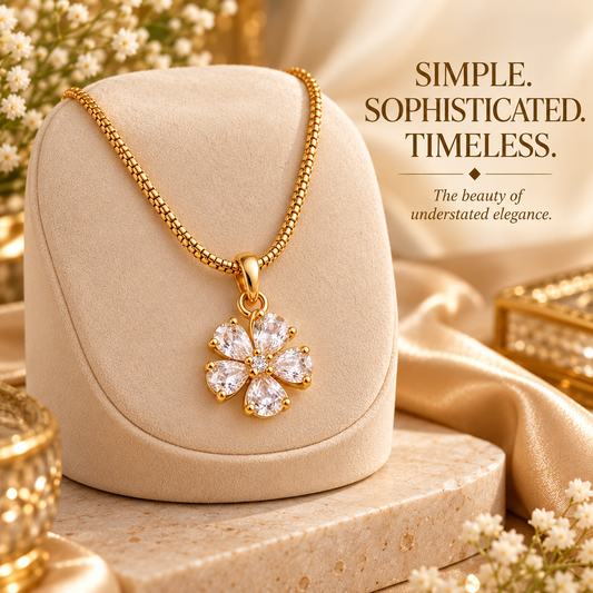 Zarini Gold-Tone Floral Pendant Necklace for Women | Sparkling Crystal Flower Jewellery