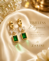 Zarini Gold-Tone Green Stone Bow Drop Earrings for Women | Crystal Hoop Statement Earrings