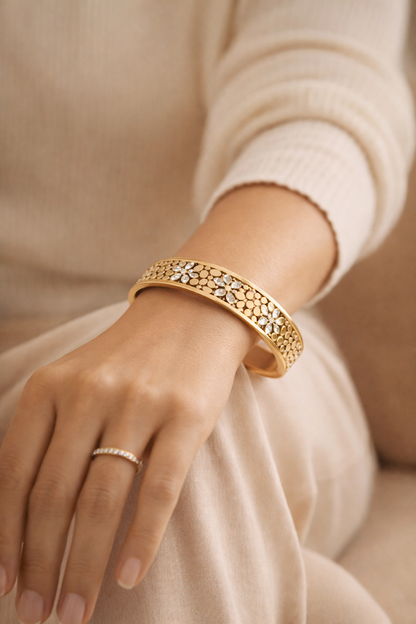 Gold Plated CZ Studded Anti-Tarnish Statement Bracelet