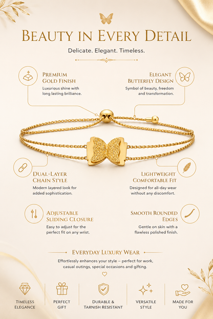 gold plated cz studded anti tarnishbutterfly in center bracelet