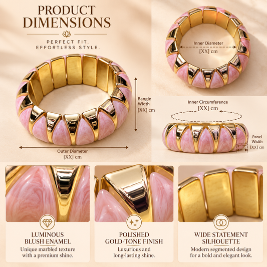 Zarini Pink Enamel Statement Bangle for Women | Gold-Tone Elegant Bracelet